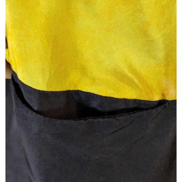 100% Silk Abstract Yellow Black Zip Scoop Neck Ruche 3/4 Sleeve Size XS Dress - Picture 10 of 12